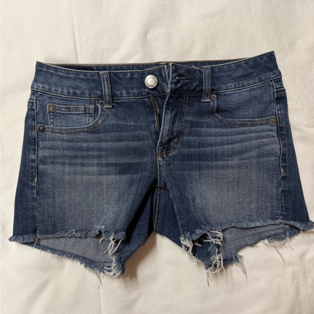 American Eagle Outfitters Dark Blue Distressed Denim Cutoff Shorts